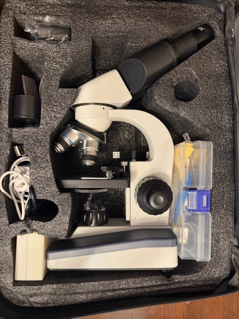 Black and White Compound Microscope with Accessories - Unbranded